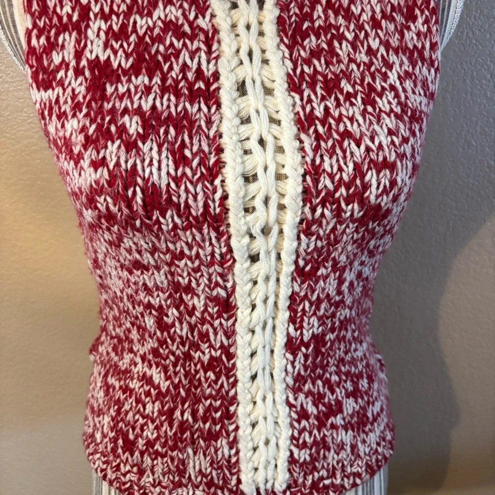 Vintage Sweater Vest Medium Klis Red Ivory Knit Sleeveless Sweater Made Italy